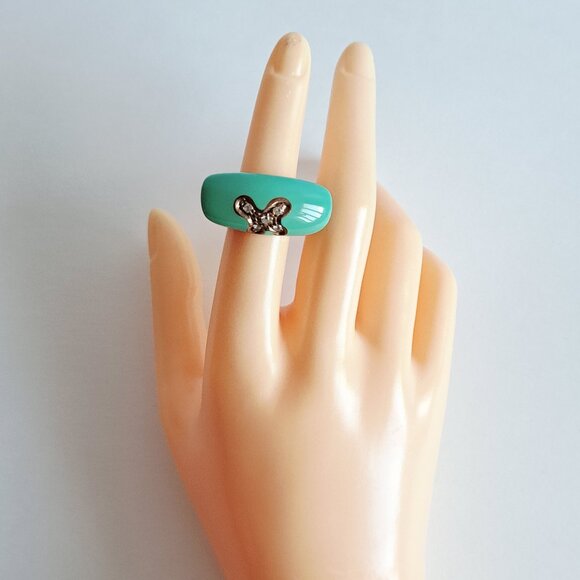 New Angelique de Paris Gold Plated Blue with Crystals Ring Size 6 - Picture 13 of 15